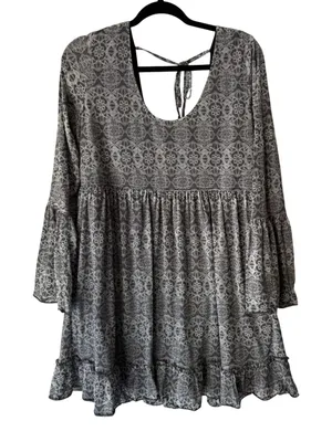 Sea Gypsies Dress Womens Medium Long Sleeve Boho Mini Ruffle Hem‎ Tie Back thumbnail 1