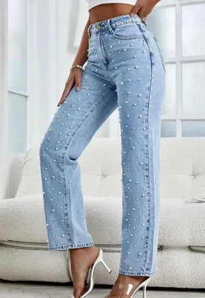 Blue Pearl-Embellished Women's Jeans thumbnail 6