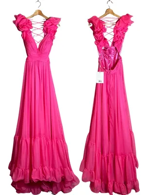 Mac Duggal Ruffle Tiered Cut-Out Chiffon Gown Womens 4 Hot Pink Formal 67911 NWT thumbnail 4
