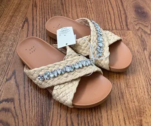 a new day Braided Crystal-Accent Slide Sandals in Natural Size 6 New thumbnail 1