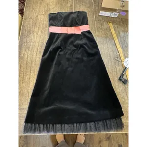 Tibi Black Velvet Cocktail Dress Strapless Pink Bow Size 4 Babydoll Twee thumbnail 2