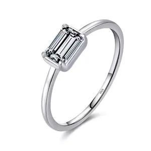 NEW Emerald‎ Cut 5A CZ Ring | Rhodium 925 Sterling Silver, 6 thumbnail 4