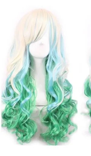 Festival cosplay wig blonde with blue and green thumbnail 1