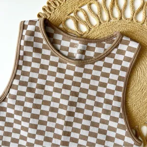 Aura Tan & White Checkered Crop Tank Top thumbnail 2