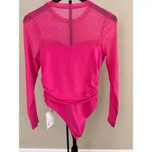 Halara Hot Pink Mesh Long‎ Sleeve Bodysuit Size M NWT thumbnail 3