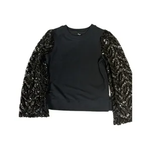 Anthropologie Maeve Tasha Sequin Lace Bell Sleeve Sweatshirt Black XS thumbnail 3