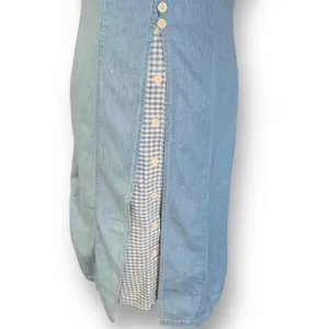 Vintage‎ 90s Chambray Gingham Plaid Midi Dress Button Front Cottagecore Medium Blue Size 10 thumbnail 7