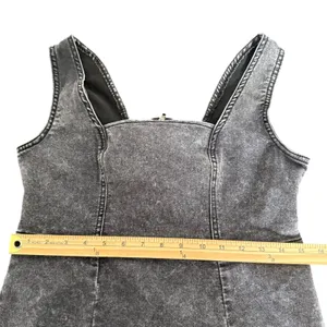 No Boundaries Black Denim Square Neck Pinafore Mini Dress Small Distressed‎ Grunge Goth Y2K thumbnail 9