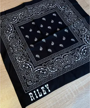 Paisley Black Bandana with “RILEY” on it thumbnail 1