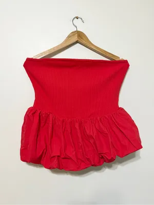 Anthropologie Maeve Strapless Bubble-Hem Peplum Top Size XL Red thumbnail 2