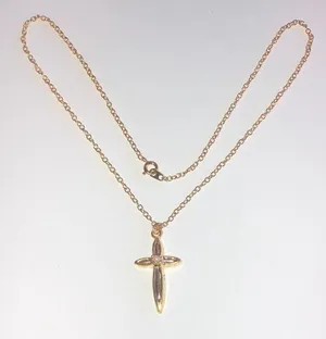 Vintage Gold Tone & Faux Pearl Cross Pendant Necklace thumbnail 2