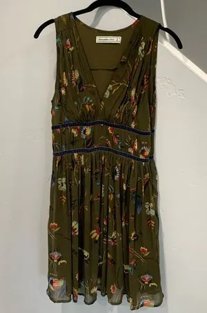 Abercrombie & Fitch Olive Green Chiffon Dress thumbnail 1