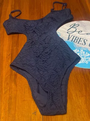 Chic Aerie Navy Lace Cutout High-cut Swimsuit thumbnail 1