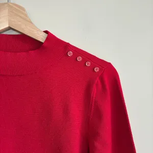 Carolyn Taylor Button Shoulder Mock Neck Sweater Large Red Womens Rayon Blend thumbnail 2