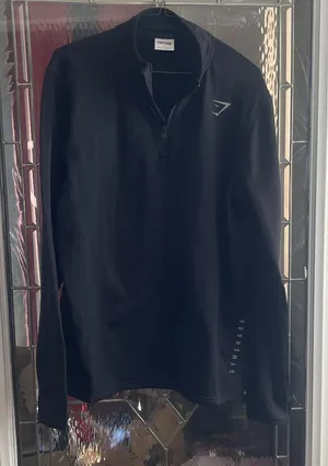 Gymshark Women's 1/4 Zip Large New Training Top Long Sleeve Gym Black thumbnail 1