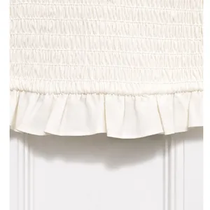 Surf Gypsy Cream Eyelet Puff Sleeve Crop Top Smocked Blouse Small Boho thumbnail 4