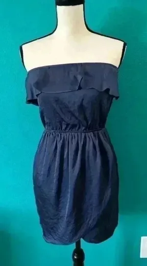 Lush Vintage dark blue satin looking strapless dress in size xs thumbnail 1