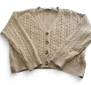 Zara light brown or tan button knit cardigan light brown oversized size small thumbnail 1