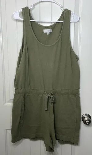 NWOT‎ Free Assembly women's comfy fit olive green drawstring waist romper large thumbnail 1