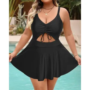 Plus Size Swim Dress One Piece Swimsuit Black Cut-out Bathing Suit X-LARGE thumbnail 5