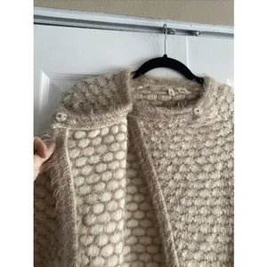 Moth Anthropologie Textured Bubble Knit Cardigan Womens‎ Size XS Tan Wool Angora thumbnail 4