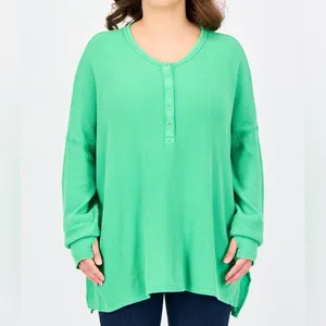 Offline by Aerie NWOT Green Oversized Long Sleeve Waffle Knit Henley Tunic - L thumbnail 2