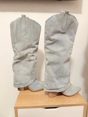 Blue Denim Knee High Cowboy Boots Size 8.5 thumbnail 8