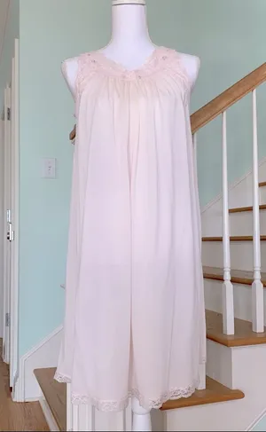 Vintage Shadowline Pink Lace Embroidered Nightie Nightgown S thumbnail 1