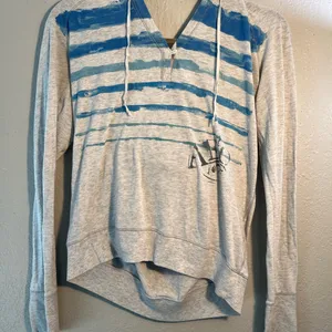American Eagle Outfitters Y2K Blue and Gray Striped Hoodie SZ M 2000s Vintage thumbnail 1