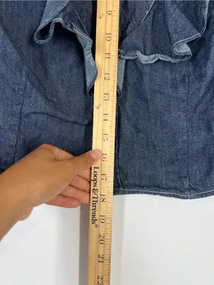 Avec Les Filles Ruffle Yoke Denim Button-Up Shirt Medium Blue Size M thumbnail 11