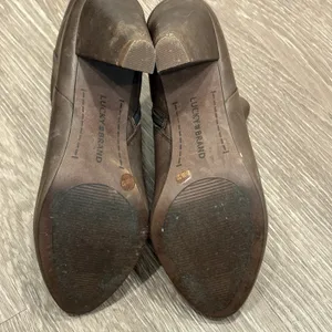 Lucky Brand Sairio Brown Leather Ankle Booties 6.5 Block Heel Twee Minimalist thumbnail 7