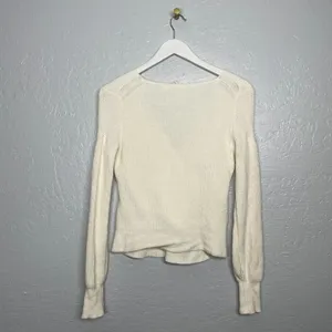 Moth Anthropologie Women XS Cream Faux Wrap Knit Sweater Long Sleeve Balletcore thumbnail 7