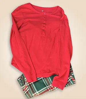 dip Sleep Red Long Sleeve Pajama Set, Size M Size M thumbnail 1