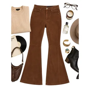 4You Brown Pig Suede Leather Flare Pants 28 Waist Boho Western Vintage NWOT EUC thumbnail 2