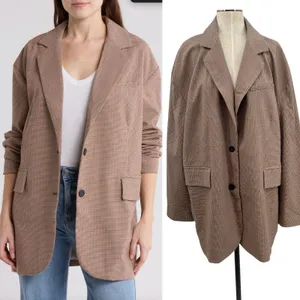 Free People Reggie Oversized Blazer Plaid Houndstooth Ginger‎ Combo Size XL thumbnail 2