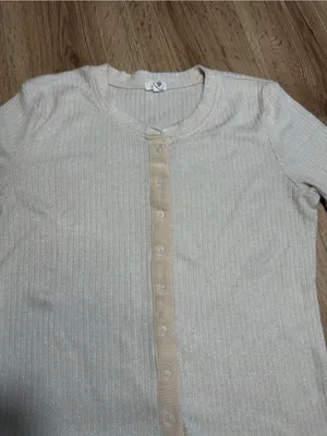 aerie Cream‎ Ribbed Button-Front Long Sleeve Top thumbnail 3