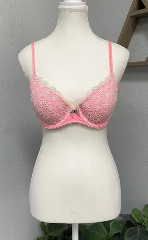 Victoria'S Secret Lined Demi Buste Double Pink White Floral Embroidery Lace thumbnail 1