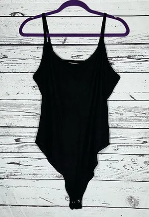 Forever 21+ NWT Plus Size 1X Black Cut-Out Back Ribbed Knit Bodysuit thumbnail 1