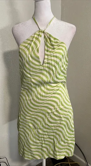 Zara Lime and White Halo Halter Mini Dress thumbnail 1