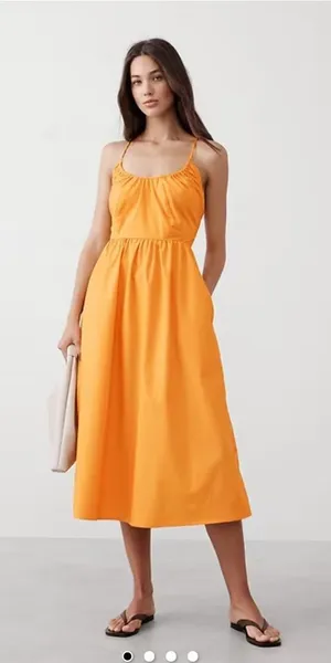 Banana Republic - POPLIN HALTER MIDI DRESS Turmeric Spice Size Small NWOT thumbnail 1