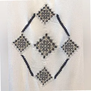 Umgee USA Cream Boho Embroidered Tassel Tunic Dress Medium Ivory Navy‎ Blue thumbnail 2