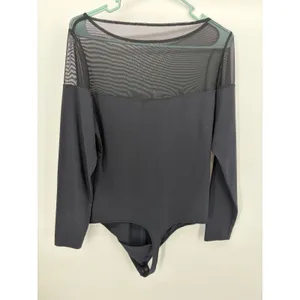 Abercrombie & Fitch Bodysuit Womens Large Black Mesh Panel Long Sleeve Sheer Top thumbnail 3