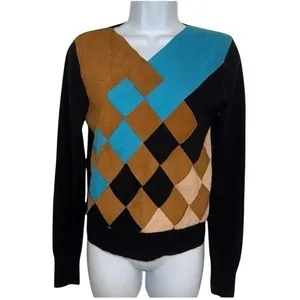 SI-IAE Cashmere Black Sweater With Criss Cross Faux‎ Suede L/S EUC Size Small thumbnail 2