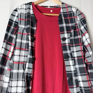 Modest Dress Jacket Set Women Large Red Plaid Workwear Belted Church Office Midi thumbnail 4
