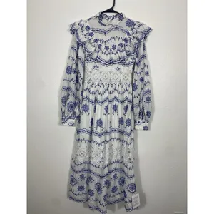 ASOS EDITION White Blue Embroidered Maxi Dress Lace Long Sleeve US 2 . thumbnail 3
