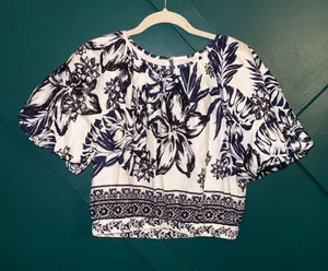 Alex Marie Cropped Linen Blend Batik Woven Bondi Blouse Resort Wear Size M thumbnail 1