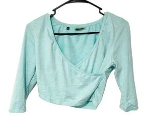 Gymshark Womens‎ Small Ballet Crop Top Pale Turquoise Marl Athleisure thumbnail 1