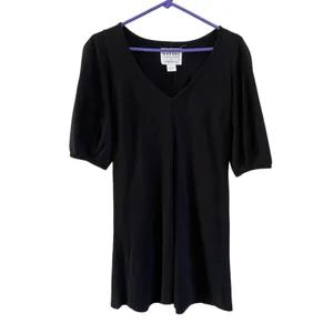 Anthropologie Velvet Puff Sleeve V-Neck Black Cotton Mini Dress Size Small‎ thumbnail 2
