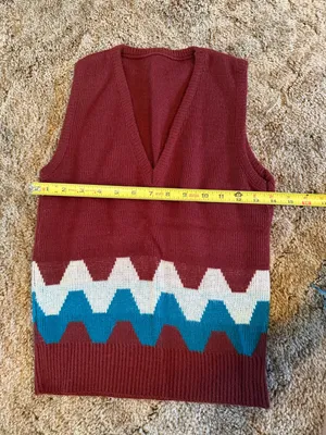 Vintage 1970s Chevron Pattern Knit Sweater Vest Union Made USA Burgundy Retro thumbnail 1