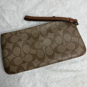 Coach F65748 Brown Signature Coated Canvas Wristlet thumbnail 2